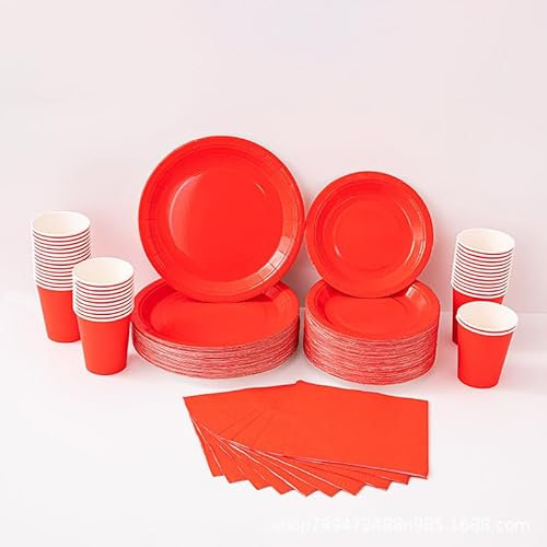 MestectPET 56 Pezzi Stoviglie per Feste Rosso, Piatto Tazze e Tovaglioli di Carta per 16 Ospiti, Set di Stoviglie per Compleanno Matrimonio Baby Shower Decorazioni per Tavola