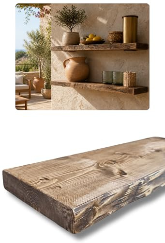 HOLLIS-WOOD Schweberegal Massivholz Japandi Stil – Wandregal Holz schwebend Rustikal 20 cm Tief – Unsichtbare Halterung, Handgefertigt, Küche Wohnzimmer Bad (80 cm)