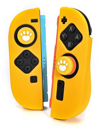DLseego Schutzhülle für Switch 2,Kratzfeste Weiche Silikon-Handgriffabdeckung,rutschfeste TPU-Griffhülle mit 2 PCS Katzenkralle Jostick Kappen,Gelb