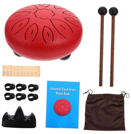 DECORNIJIA Ätherische Carbon Stahl Zungentrommel C Dur Töne mit Schlägel Melodisches Percussion Instrument für Musikliebhaber Leicht Rote Klangtrommel