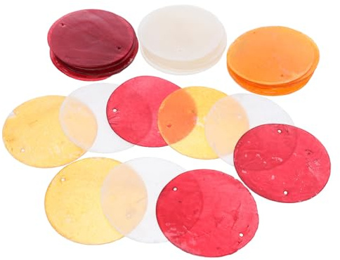 FOMIYES Conchas Decorativas Naturales para Manualidades 30 Piezas con Doble Orificio Discos Redondos en Transparente y Intenso para Campanillas de Viento Cortinas y Proyectos DIY