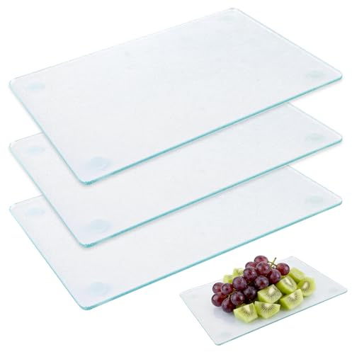 LDHHYH 3 st. glasskärbräda 30 x 20 cm skärbrädor glas hög kvalitet 4 mm tjock härdat skärbräda glas med halkfria fötter för kök kött grönsaker