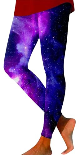 Galax Leggings dam färgglada leggings bomull rymden kostym planeter hög midja yogabyxor Render sportleggings långa karnevalskostymer festival outfit karnevalkostymer dam, Mörk lila1, XL