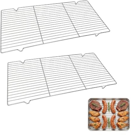 2 Pcs Cooling Racks, Stainless Steel Baking Racks, Wire Rack, Grill Oven Rack, 41 * 20.5 * 1.5cm, for Cooking, Roasting, Grilling, Drying (Silve (White)