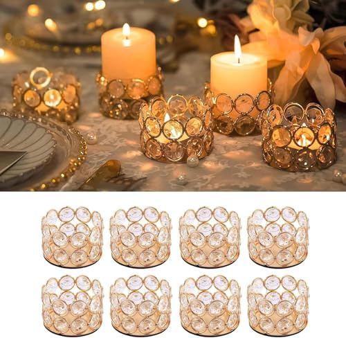 JYYWTSI 8 stycken värmeljushållare guld, värmeljusglas och värmeljushållare glas, små ljusglas värmeljus glas med halkfri bas för bröllop jul bordsdekoration och vardagsrum