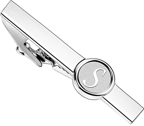 Mens Silver Initials Tie Clip for Men - 2 Inch Tie Pins Necktie