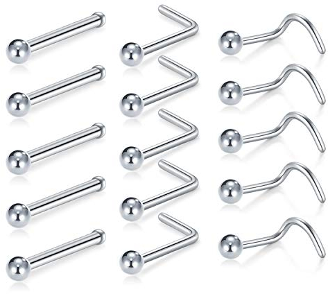 Crdifu 15er Silber Nasenstecker Nasenpiercing Spirale L Form Stecker Set 20 Gauge Chirurgenstahl Piercing Schmuck