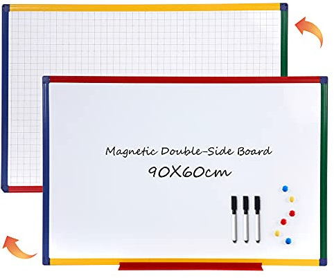 Swansea Whiteboard für Kinder 60x90cm, Doppelseitig, Kleine Magnettafel Kinder Wand mit Maker für Schüler, Klassenzimmer, Schulmaterial, Lernen