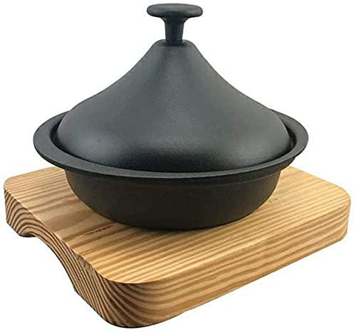 YRHH Marmite À Tajine en Fonte avec Couvercle Matériau en Fonte Grande Mijoteuse sans Plomb Faite À La Main avec Plancher en Bois De Cuisson Différentes Tailles-22cm/8.7 inches