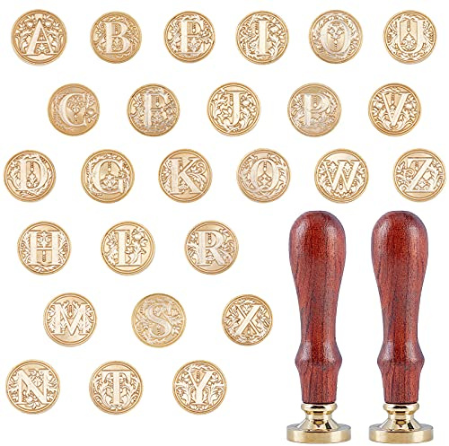 craspire Stempelset Alphabet Initialen Siegellack, 26 Buchstaben AZ Wachssiegel Stempelköpfe Mit 2 STÜCKE Holzgriff Für Hochzeitseinladungen Umschlag Karten Flasche Geschenk Dekoration