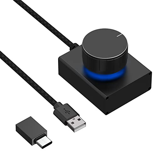GEEKRIA Lautstärkeregler mit Drehregler & One-Touch Mute, Gehäuse aus Aluminiumlegierung, PC Audio-Steuer-Adapter, kompatibel mit Windows XP/Vista/7/8/10/11 & macOS (Schwarz)
