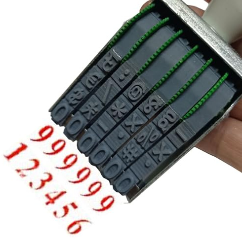Zeng 6-Digit Changeable Number & Symbol Rolling Stamp, Gray-Red Multicolor - Imprint 40x7mm for DIY Scrapbooking & Business