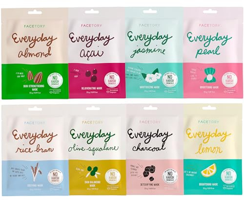 FACETORY K Beauty Face Mask Skin Care - EVERYDAY 8 COLLECTION Sheet Mask Set (16 pc) | Natural Premium Korean Face Mask For All Skin Types - No Sulfates No Parabens