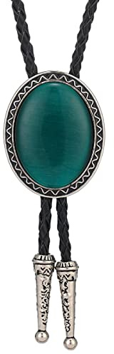 DELIGUO Bolo Ties Krawatte Für Herren - Ovaler Naturstein Neuheit Krawatte Schmuck, Western Cowboy Leder Seil Anhänger Halskette Hemd Zubehör Hochzeitsgeschenke
