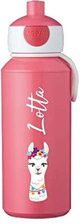 4youDesign Mepal Trinkflasche für Kinder auslaufsicher – personalisiert mit Name – Konfetti Lama rosa – Geschenk für Kinder zur Einschulung – Schlaufe zum befestigen am Ranzen – 400ml