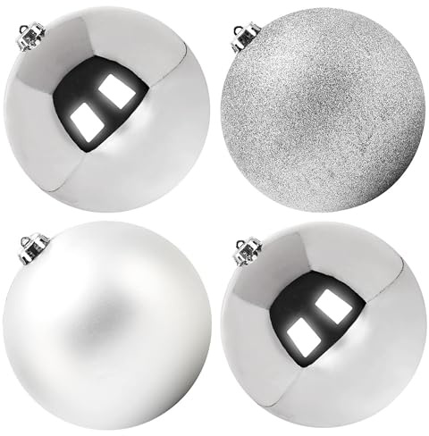 Benjia Weihnachtskugeln Groß Aussen, Dekokugel Wetterfeste Riesen Große Gross XXL Outdoor Draußen Draussen Kunststoff Weihnachtskugel Christbaumkugeln Kugeln Weihnachten (15cm/4STK, Silber)