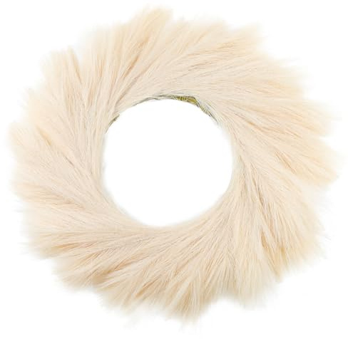 ASUNFO Pampasgras-Kranz, 61 cm, Bauernhaus, künstlicher Boho-Pampas-Kranz, Herbstkranz für Haustür, Wand, Zuhause, Hochzeitsdekoration, Beige