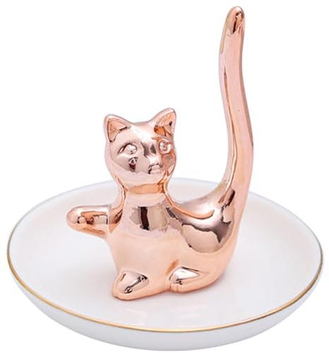 ULTECHNOVO Keramisk kattringhållare ring skål roséguld ring armband smycken prydnadssak bricka skål vigselring örhängen diamantring förlovningsring hållare organiserare kontor heminredning