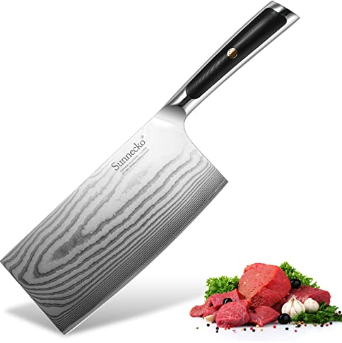 Sunnecko 18cm Chinesisches Damast Hackmesser Küchenmesser, 73 Schichten Edelstahl Professionelles Küchenmesser Fleischbeil Rindfleischmesser mit Ergonomischer Griff