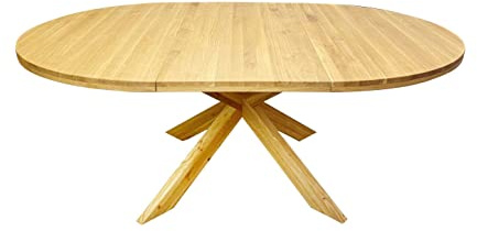 NORDICSTORY Ausziehbarer runder Esstisch mit gekreuzten Beinen HOLGER, Massivholz Eiche, modernes nordisches oder skandinavisches Design für Wohnzimmer, 4-10 Personen, (140-190 x 140 x 76 cm, Eiche