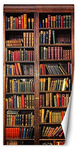 Feeby Papier Peint Autoadhésif de Porte Étagère Livres 80x210 cm Décoration À La Maison Cuisine Salon Chambre Restaurant Bureau rétro bibliothèque marron