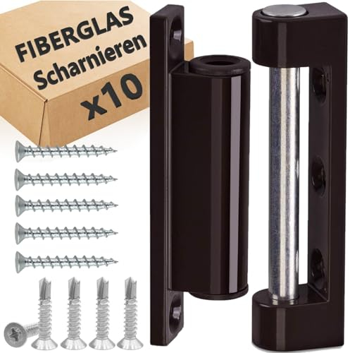 Fiberglas Tür und fenster scharniere Satz 10 Stück - Türscharnier, Türband, Fensterband, renovierband, fensterbeschläge ersatzteile, für Insektenschutz-Tür, Drehkippbeschlag (braun, 10x Scharnier)