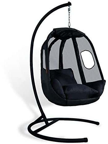 CCLIFE Silla Huevo Plegable Silla Colgante con Soporte Incluido Cojines Acolchados, para Interior y Exterior - Capacidad de Carga 120kg Negro