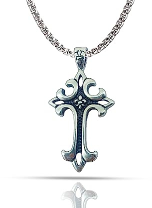 Only faith Dicke Herren Halskette Große Kette Edelstahl Keltische Kette Dicke Vintage Anhänger Kreuz Nordic Symbol Amulett Schmuck Lange 60cm, Grande, Edelstahl, Nicht zutreffend