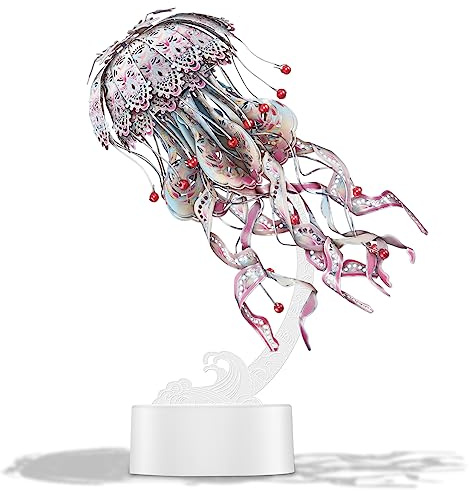 Piececool 3D Puzzles for Adults - Jellyfish 3D Metal Model Building Kits, Marine Organism Night Light with USB Plug, DIY Arts & Crafts Kits, Best Birthday Gifts