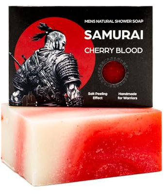 MEDUNA Peeling-Seife Samurai Cherry Blood 1x100g - feste Naturseife - Handmade Soap - vegane Pflegeseife - Körperseife für alle Hauttypen - Bio-Kokosöl & Shea Butter Männerpflege - Made in Germany