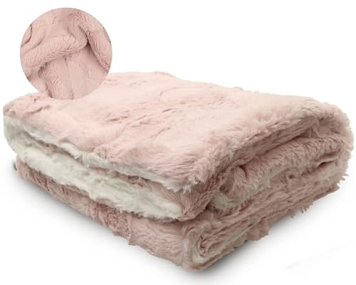 peluche Lux Faux Fur Baby Blanket - Luxurious Cuddle and Swaddle Blanket for Newborn - Soft Plush Baby Blankey - Fuzzy Baby Blankets for Boys & Girls (ICY Rose and Natural, 29 x 36)