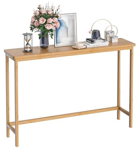 VASMIA Konsolentisch Schmal, 100 cm Bambus Beistelltisch, Flurtisch, Kleiner Ausstellungstisch, Sofatisch für kleinen Raum, für Eingang, Flur, Foyer, Wohnzimmer, Natürlich