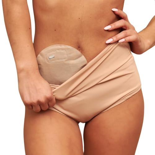 SIIL Ropa interior de ostomía para mujer, color beige, para suministros de colostomía y suministros de ileostomía, fundas para bolsas de ostomía para mujer, fabricadas en Europa, beige, talla L