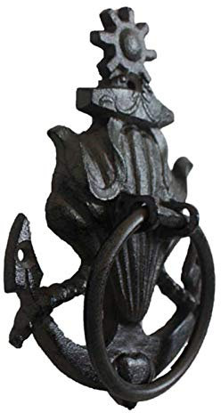 SANZHEN Gusseiserne Türklingel-Türklopfer, Anker-Türklopfer, rustikaler schwarzer Torgriff, Wandmontage-Türring aus Gusseisen mit großem Klopfring, Innenveranda-Außenzaun