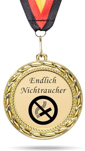andSmile Medaille mit Gravur - Orden Gold aus hochwertigem Metall - Abzeichen endlich Nichtraucher - Auszeichnung & Geschenk für Nichtraucher - Medaille mit Spruch