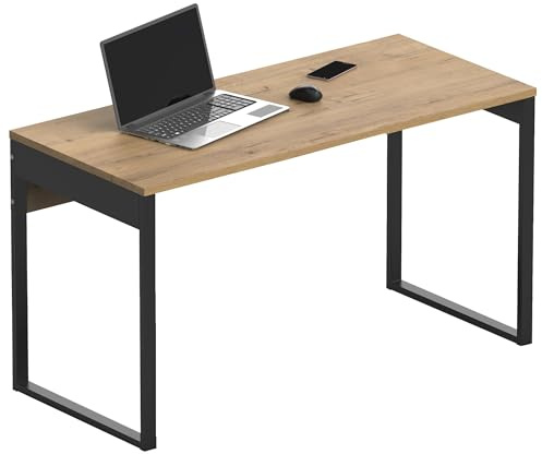 briebe Escritorio, Mesa de Ordenador Oficina, Estudio, Patas Estructura Metálica 76x135x60cm (Alto x Ancho x Profundo) Diseño Industrial, Desk, Smuk Roble Gold/Negro