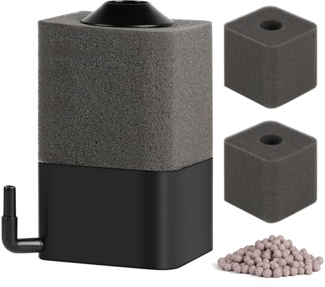 SWAWIS 6x6x10cm Aquarium Schwammfilter, Aquarium Innenfilter für 15-150L mit 1 Ersatzschwamm und Filterkugel, Luftheber Filter Aquarium für Biologische und Mechanische Filterung