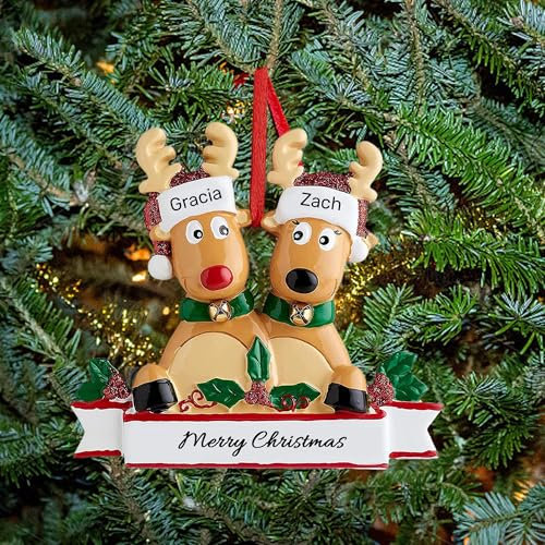 Personalised Christmas Baubles, Custom Family Christmas Decorations 2025, Reindeer Ornaments with Names for 2-8 Family Members, Xmas Tree Hanging Pendants Decor Gifts for Loved Ones
