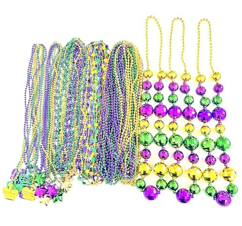 YSPPF 75 Stück Mardi Gras Parade Party Perlen Halsketten Bulk Gold Lila Grün Jumbo Ball Mardi Gras Throw Bead Halskette Party Favors Supplies Dekorationen