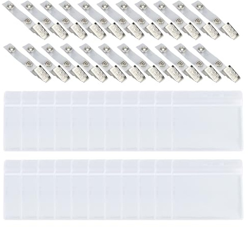 22 Stück klarer Kartenhalter mit Clip-Set, Namensschild-Etui, transparenter ID-Kartenhalter mit 22 Stück Clips für Studentenkarten, Buskarten, Kreditkarten