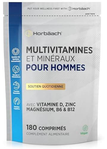 Multivitamin Tabletten Männer | 28 Vitamine & Mineralien mit Magnesium, Jod, Vitamin B3, Vitamin D, Zink und mehr! | 180 Vegane Tabletten | Horbaach