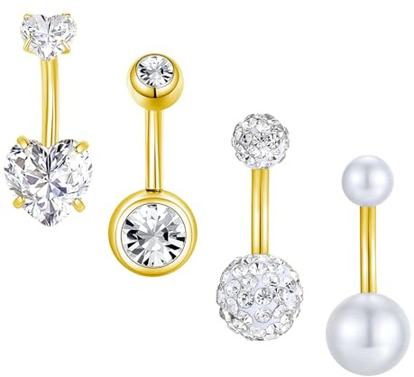 Besyvvin 4er Bauchnabelpiercing Silber Gold 6mm 8mm 10mm 12mm 14mm 16mm Chirurgenstahl Piercing Bauchnabel Ring Damen Frau