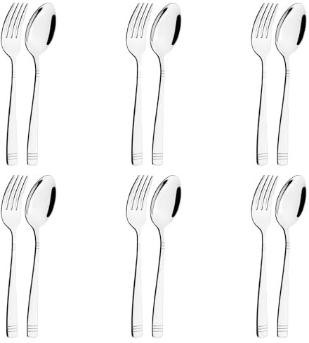 Leendines 6 Pieces Dessert Forks and 6 Pieces Dessert Spoons Set, Stainless Steel Forks and Spoons Set
