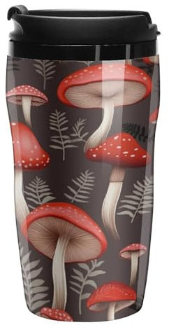 Stanley-Kaffeetasse mit Deckel, 340 ml, Kunststoffbecher, versiegelter Trinkdeckel, Wasserbecher, Teetasse, rote Pilze, bedruckte Tassen, passt in Auto-Becherhalter