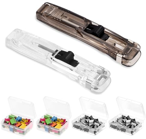 Yesaler Push Hefter Set Reusable Manuelle Hefter Stapler mit 200 Stück Edelstahl Klammern für Fixieren Losem Blattpapier 2 Stück