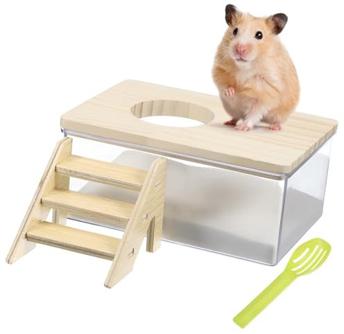 Supvox Sandbad Satz für Hamster mit Kletterleiter und Schaufel Multifunktionales Sandbad für Kleine Tiere Chinchilla Staubbad Einfach zu Reinigen für Haustiere