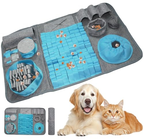 VKFOFEG Tapis de Fouille Chien, 66x42cm【10 Comportement】 Grand Snuffle Mat, Tapis de Fouille Alimentation Lente, Jouet d'occupation Chien Chat
