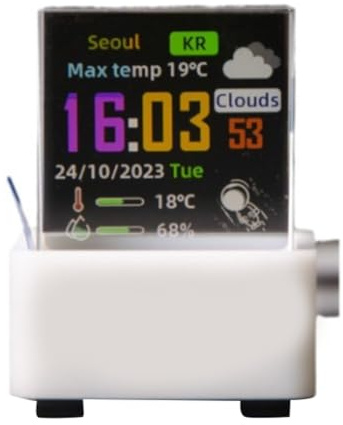 Vocdikficy Reloj con Pantalla de Fotos y Cubo de Cristal Holográfico, Estación Meteorológica Inteligente GIFTV, Multifuncional, con Álbum de Animaciones GIF