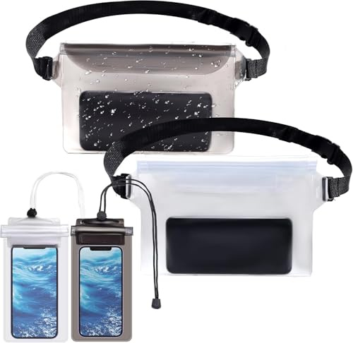 IHLOOTD Custodia Impermeabile Smartphone 4 Pezzi In Bianco e Nero Marsupio Subacqueo Mare e Cover Subacquea Cellulare Waterproof Bag Telefono per Spiaggia Nuoto, Canottaggio, Pesca, Escursioni