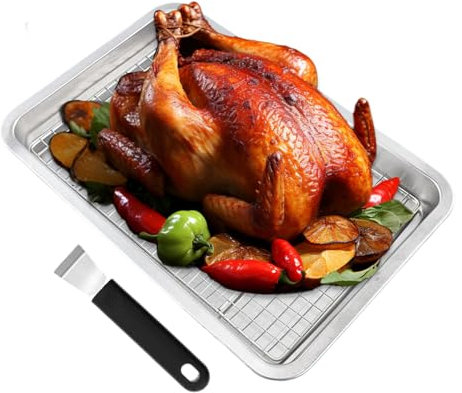 Grillades, Grille de Cuisson Rectangulaire en Acier Inoxydable, Cage Rectangulaire en Inox à Fond Plat avec Ouverture Large et Poignée Antidérapante pour Crevettes Poisson Légumes Pique-Nique